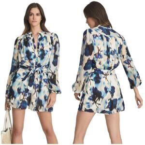 Reiss NWT Tate All Over Print Playsuit Romper Size 8 Long Sleeve Self Tie Sash
